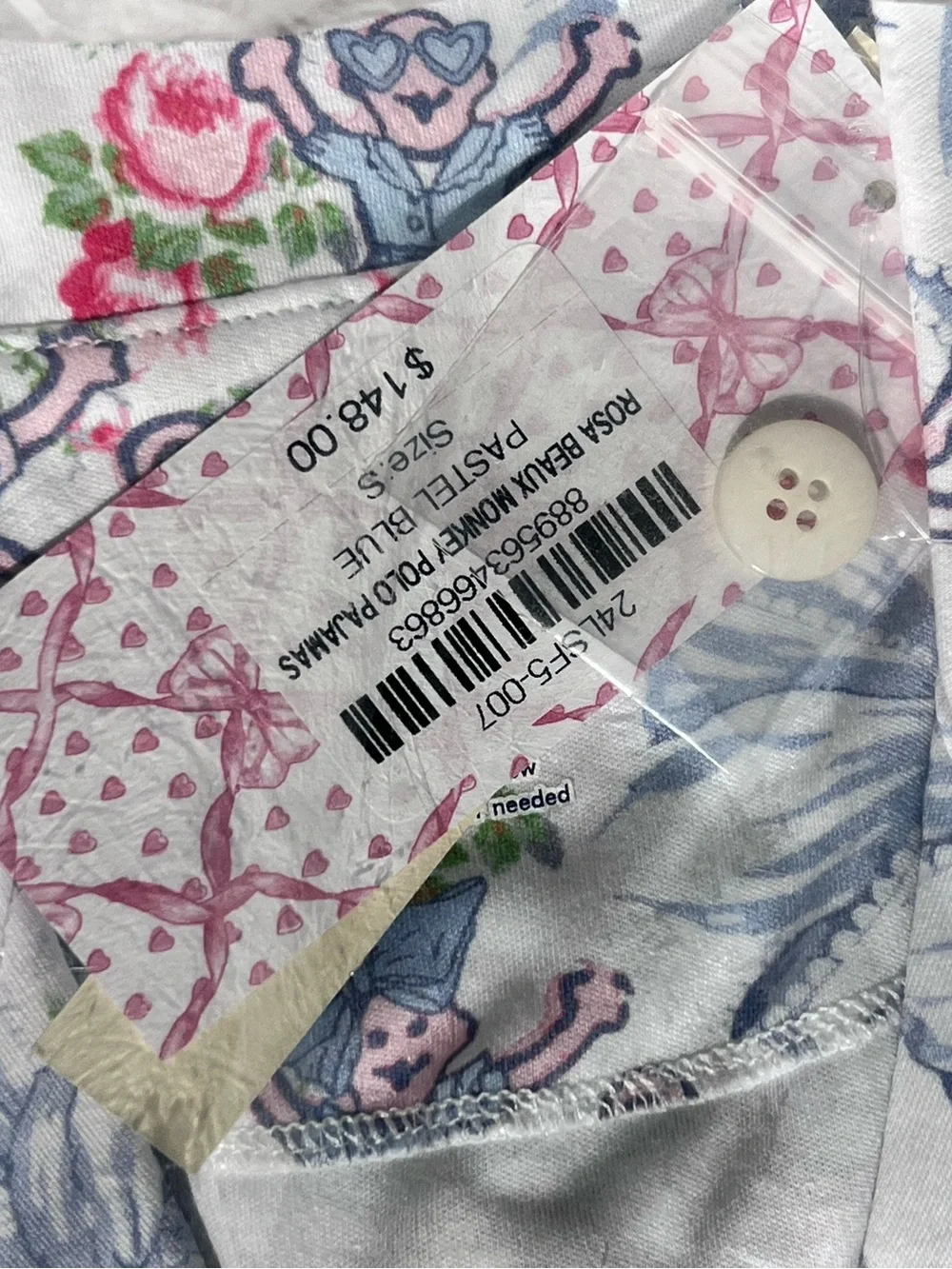 LoveShackFancy x Roller Rabbit Rosa Beaux Monkey Polo Pajama Set Size Small